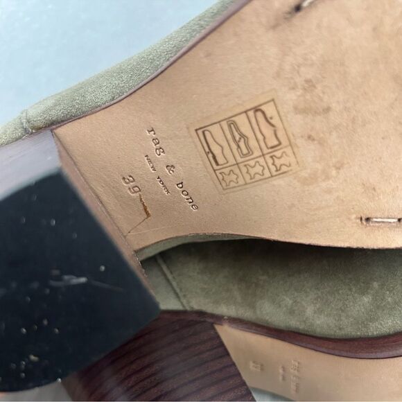 Rag & Bone 39 Harrow Camo Green Stacked Brown Heel Suede Leather Ankle Boots - Picture 9 of 9